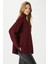 Kadın Wonder Yumuşacık Dik Yaka Bordo Yırtmaçlı Oversize Triko Kazak 2