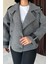 Gri Çizgili Deri Garnili Ceket 2