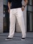 Erkek Keten Cepli Çıma Dikişli Jogger Buggy Pantalon Rahat Kalıp - Beyaz 3