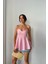 Çizgili Gofre Askılı Pens Detaylı Bluz - Pembe 3