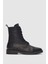 Navira Hakiki Deri Bağcıklı ve Yandan Fermuarlı Kadın Bot- Siyah 1