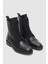 Navira Hakiki Deri Bağcıklı ve Yandan Fermuarlı Kadın Bot- Siyah 4