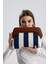 Kadın Lacivert Çizgi Desenli Kanvas Clutch El Çantası 5