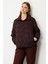 Kadın Büyük Beden Yan Cepli Çıt Çıtlı Mont 6801 Bordo 1