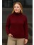 Kadın Balıkcı Yaka Bağazlı Triko Kazak Pamuklu Kalın Fitilli Dokuma - Bordo 1