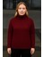 Kadın Balıkcı Yaka Bağazlı Triko Kazak Pamuklu Kalın Fitilli Dokuma - Bordo 2