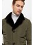 Haki Yeşil Kumaş Hugo Yakası Kürk Erkek Kaban 4
