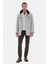 Slim Fit Gri Düz Çıkarılabilir Kürklü Kaban 4