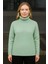 Kadın Balıkcı Yaka Bağazlı Triko Kazak Pamuklu Kalın Fitilli Dokuma - Mint Yeşili 2