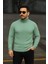 Erkek Balıkcı Yaka Bağazlı Triko Kazak Pamuklu Kalın Fitilli Dokuma, Regular Fit Uzun Kollu Kışlık Model - Mint Yeşili 1