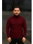 Erkek Balıkcı Yaka Bağazlı Triko Kazak Pamuklu Kalın Fitilli Dokuma, Regular Fit Uzun Kollu Kışlık Model - Bordo 4