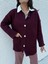 Kadın Bordo Oversize Taşlı Düğmeli Cepli Uzun Hırka 38 6