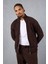 Ron Selanik Örme Içi Peluş Çift Fermuarlı Dik Yaka Erkek Hırka Sweatshirt - Kahve 1