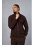 Ron Selanik Örme Içi Peluş Çift Fermuarlı Dik Yaka Erkek Hırka Sweatshirt - Kahve 5