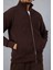 Ron Selanik Örme Içi Peluş Çift Fermuarlı Dik Yaka Erkek Hırka Sweatshirt - Kahve 6