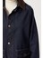 Kadife Yaka Uzun Denim Ceket LRI0025 Koyu Mavi 4