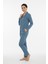 Luxury Viscose Petrol Mavi Çizgili Kadın Uzun Kollu Pijama Takımı – 42552 2