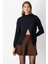Kadın Dik Yaka Asimetrik Kesim Triko Kazak 65343 Siyah 2