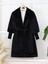 Alpaco Kolu Ribanalı Şal Yaka Astarlı Kaşe Kaban -Siyah -Collectıon 2
