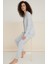 Luxury Viscose Mavi Çiçek Desenli Kadın Uzun Kollu Pijama Takımı – 42550 4
