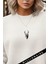 Kadın Ekru Kırık Beyaz Geometrik Geyik Kalın Soft 3 Iplik Şardonlu 0 Sıfır Yaka Oversize Salaş Sweat 2