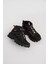 Çocuk Unisex Siyah Kırmızı Kalın Kauçuk Taban Lastik Bağcıklı Cırtlı Outdoor Trekking Bot 3