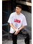 Unisex Bisiklet Yaka Baskılı Oversize T-Shirt - Beyaz 1