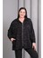 Kadın Büyük Beden Siyah, Kapüşonlu Fermuarlı, Ön ve Kollar Taş Detaylı Astarsız Tunik Ceket 65N39196 1
