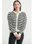 Çizgili Metal Düğmeli Triko Hırka - Siyah 2