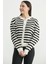 Çizgili Metal Düğmeli Triko Hırka - Siyah 3