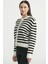 Çizgili Metal Düğmeli Triko Hırka - Siyah 4