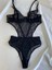 Kadın Siyah Dantelli Transparan Body Bodysuit Fantezi Iç Çamaşır 2