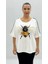 Büyük Beden Arı Motifli Taşlı Inci Detaylı Oversize Kısa Kol Kadın Tişört 1