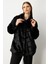 Kadın Büyük Beden Metal Aksesuarlı Peluş Kaban 6305 Siyah 2