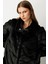 Kadın Büyük Beden Metal Aksesuarlı Peluş Kaban 6305 Siyah 3