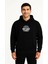 Erkek Kapşonlu Sweatshirt – Oversize Üç Iplik Şardonlu Hoodie, “west Coast Classics” Ön & Arka Baskılı, Kanguru Cepli Kışlık Günlük Stil - Siyah 2