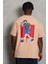 Unisex Oversize Baskılı Bisiklet Yaka T-Shirt - Bej 4