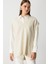 Ekstra Oversize V Yaka Uzun Krem Rengi Süveter 3