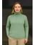 Kadın Balıkcı Yaka Bağazlı Triko Kazak Pamuklu Kalın Fitilli Dokuma - Mint Yeşili 3
