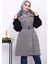 Gri Yaka Kürklü Lastik Kemerli Uzun Şişme Yelek 1