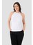 Kadın Pamuklu Fitilli Görünümlü Halter Yaka Basic Beyaz Atlet 2'li Paket 2