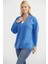 V Yaka Salaş Düğmeli Triko Hırka - Mavi 1