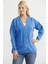 V Yaka Salaş Düğmeli Triko Hırka - Mavi 2