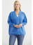 V Yaka Salaş Düğmeli Triko Hırka - Mavi 3
