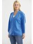 V Yaka Salaş Düğmeli Triko Hırka - Mavi 4
