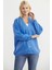 V Yaka Salaş Düğmeli Triko Hırka - Mavi 5