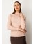 Kadın Dik Yaka Tül Detaylı Triko Kazak 60384 Pembe 1
