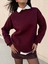 Kadın Bordo Taşlı Oversize Sweatshirt 30067 1