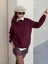 Kadın Bordo Taşlı Oversize Sweatshirt 30067 2