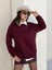 Kadın Bordo Taşlı Oversize Sweatshirt 30067 6